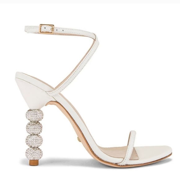 RAYE Shoes - RAYE Leather Crystal Embellished Heels Disco Ball Strappy White 8.5